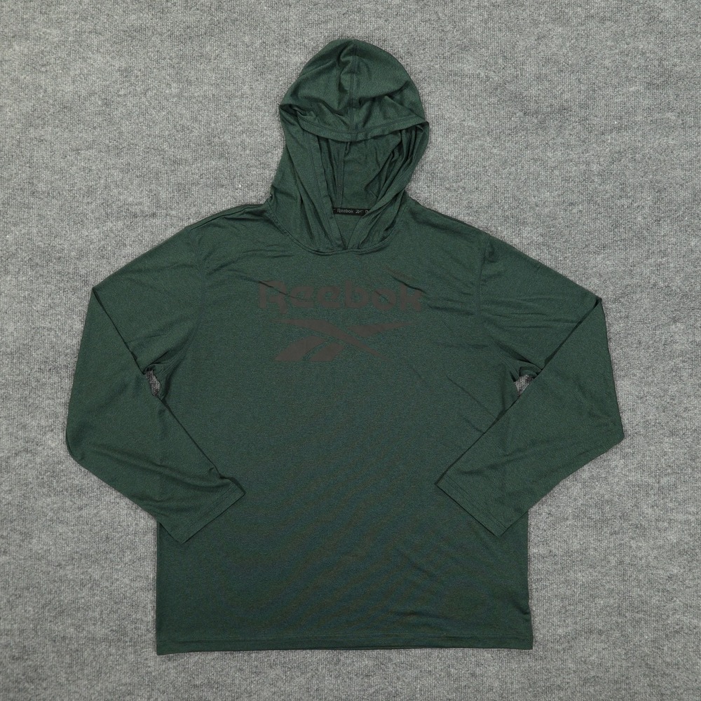 Reebok Shirt Mens XL Green Hooded Long Sleeve Performance Athletic Training